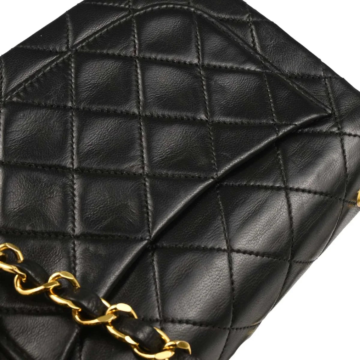 Chanel 1989-1991 Black Lambskin Mini Classic Square Flap Shoulder Bag