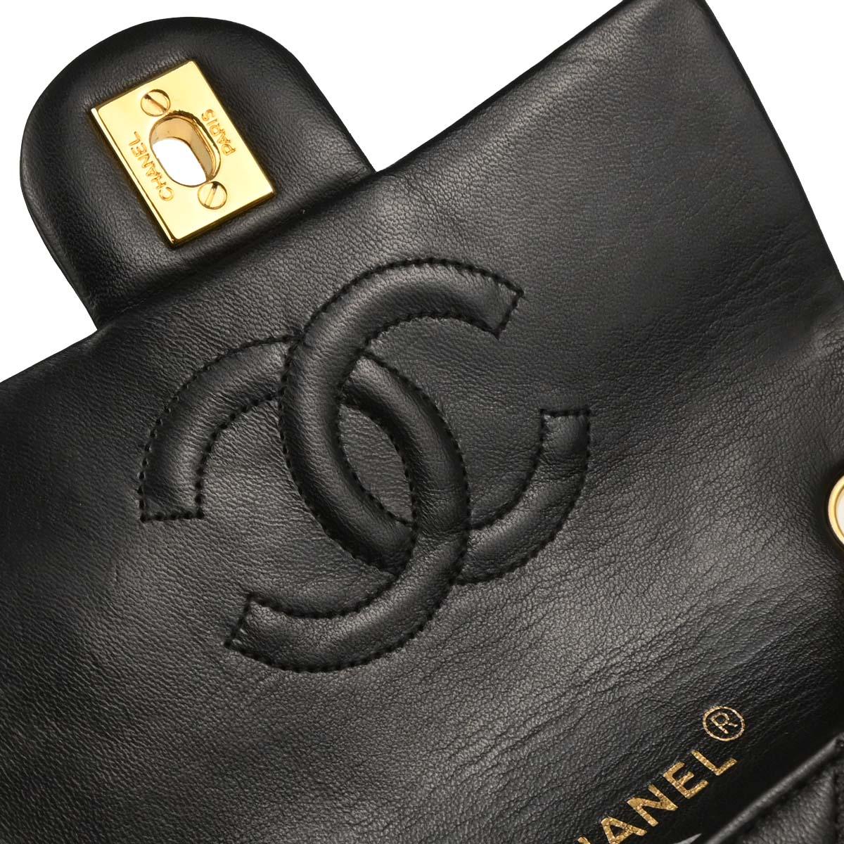Chanel 1989-1991 Black Lambskin Mini Classic Square Flap Shoulder Bag