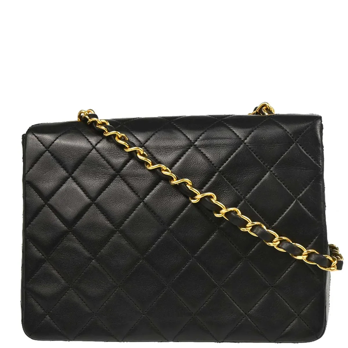 Chanel 1989-1991 Black Lambskin Classic Square Flap Shoulder Bag