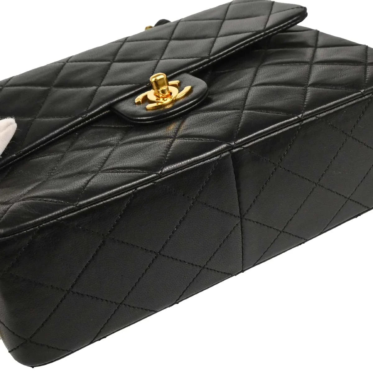 Chanel 1989-1991 Black Lambskin Classic Square Flap Shoulder Bag