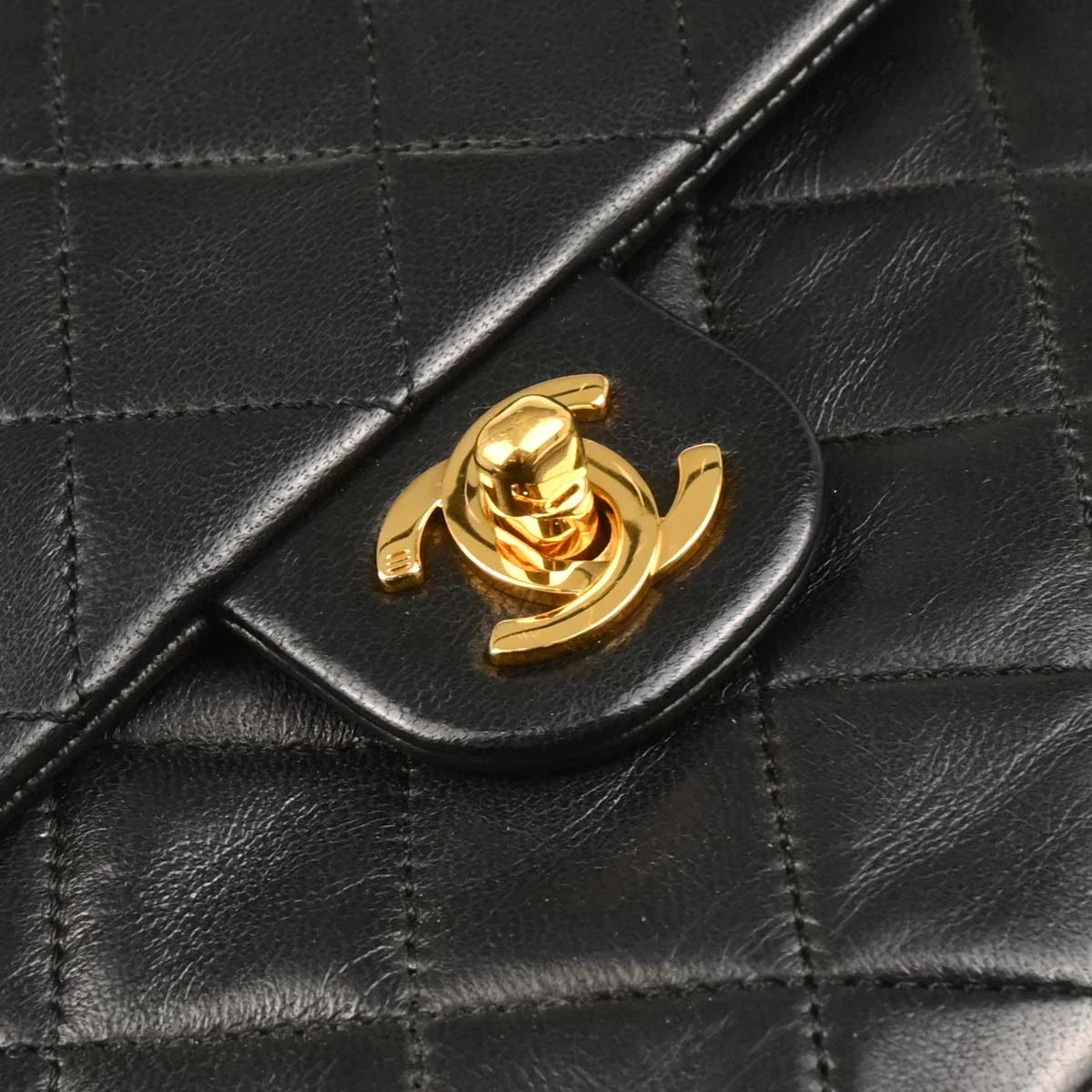 Chanel 1989-1991 Black Lambskin Classic Square Flap Shoulder Bag