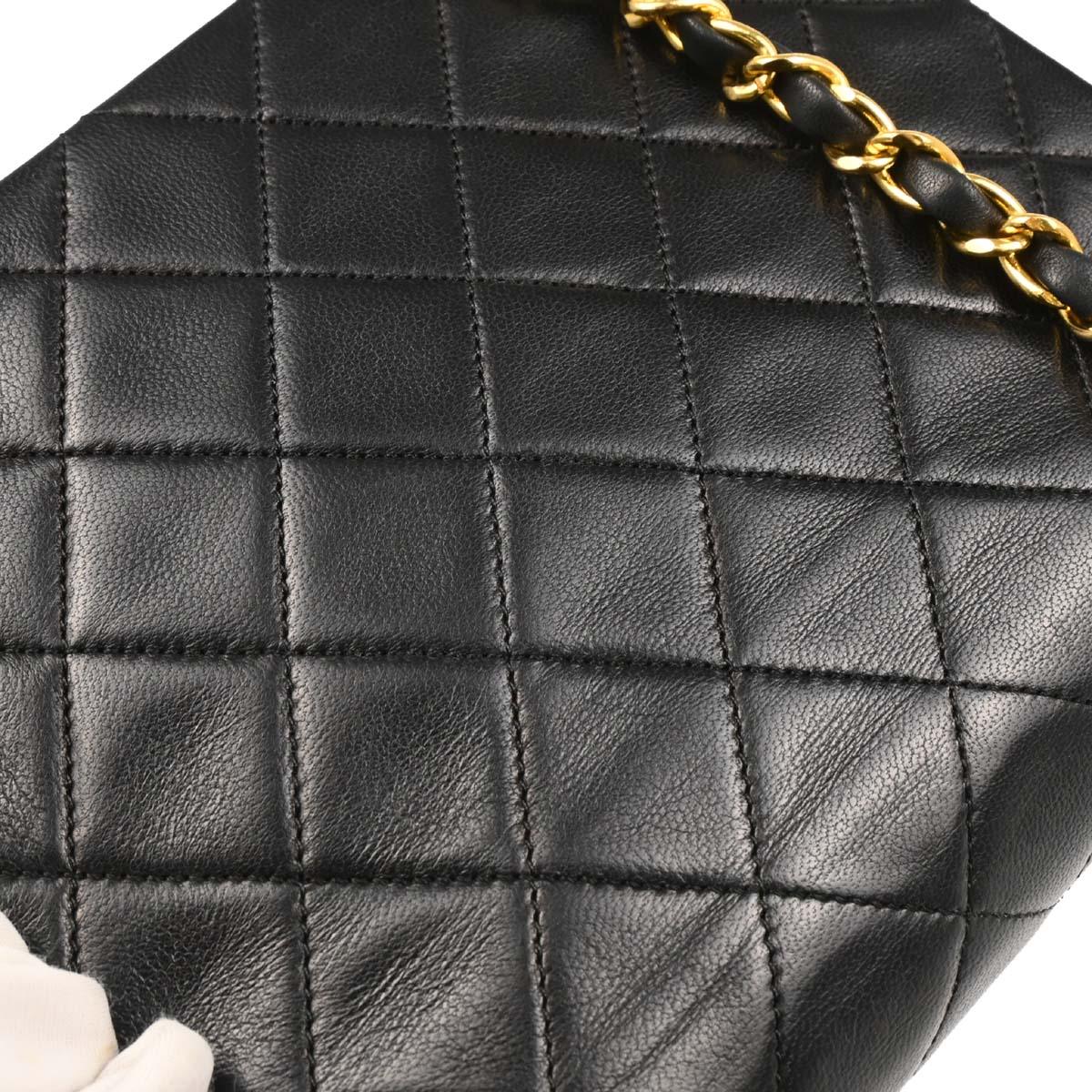 Chanel 1989-1991 Black Lambskin Classic Square Flap Shoulder Bag