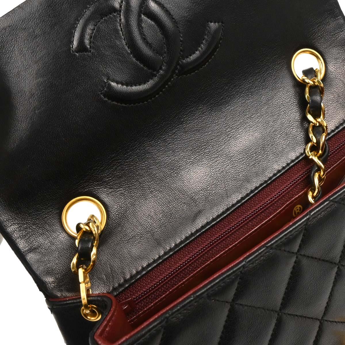Chanel 1989-1991 Black Lambskin Classic Square Flap Shoulder Bag