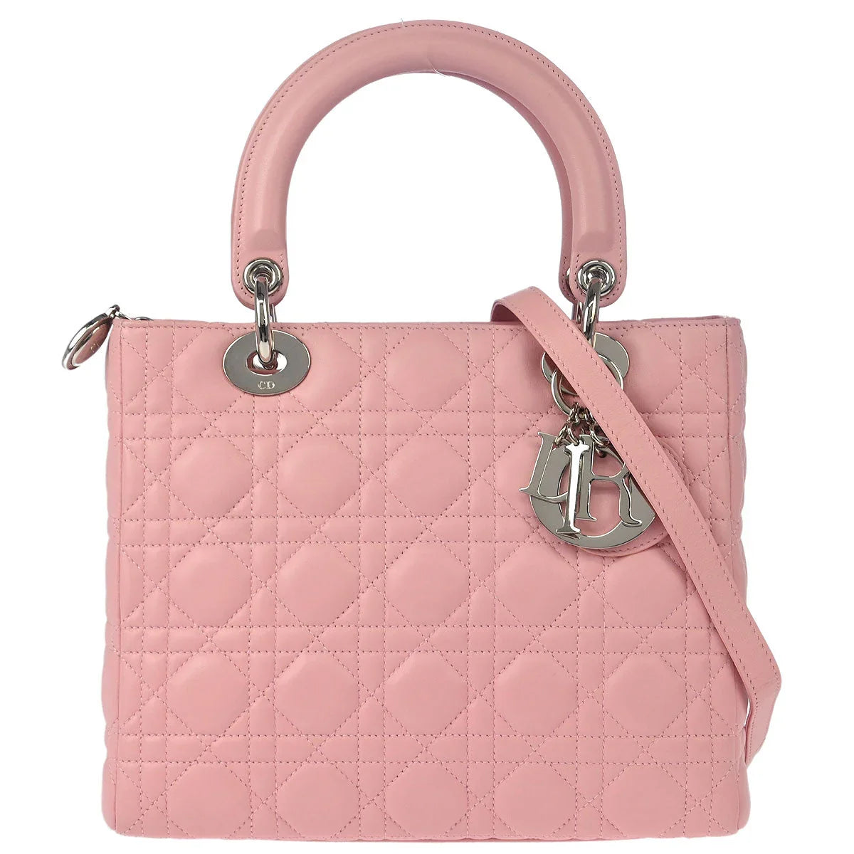 Christian Dior 2004 Pink Lambskin Medium Lady Dior Cannage Handbag