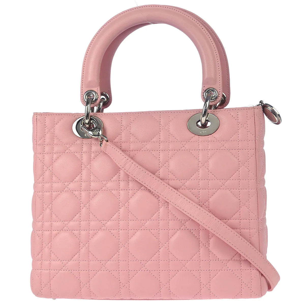 Christian Dior 2004 Pink Lambskin Medium Lady Dior Cannage Handbag