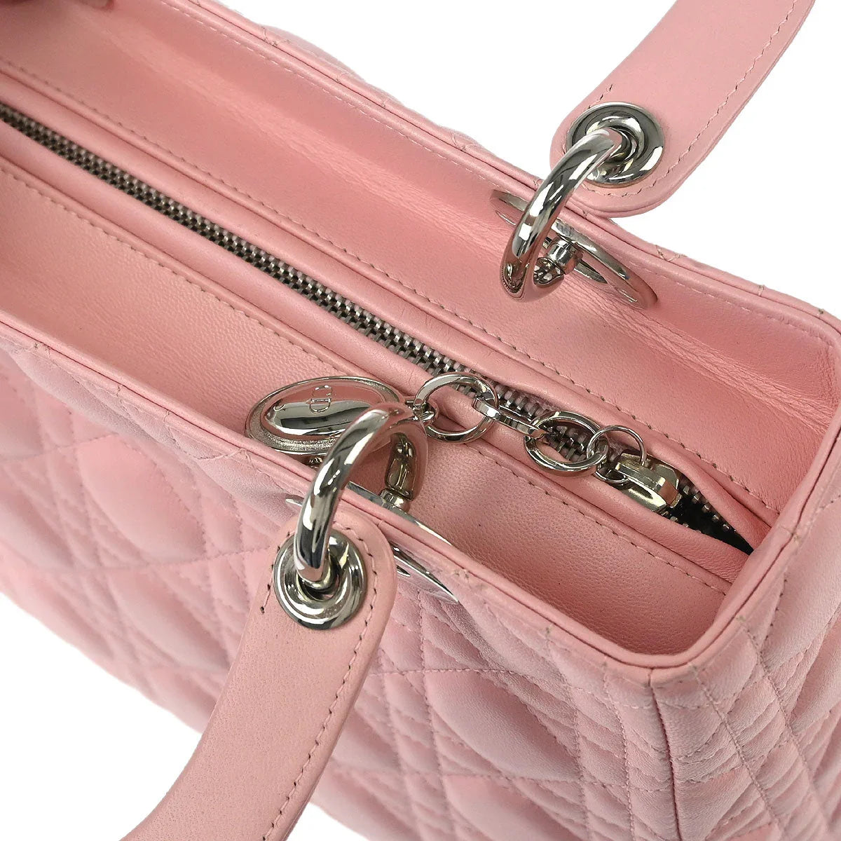 Christian Dior 2004 Pink Lambskin Medium Lady Dior Cannage Handbag