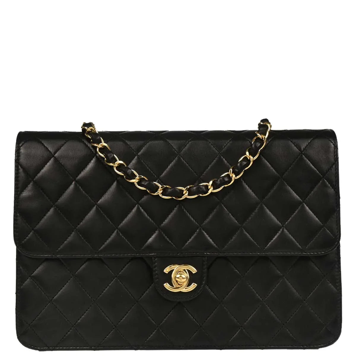 Chanel 2008-2009 Black Lambskin Turnlock Medium Half Flap Shoulder Bag