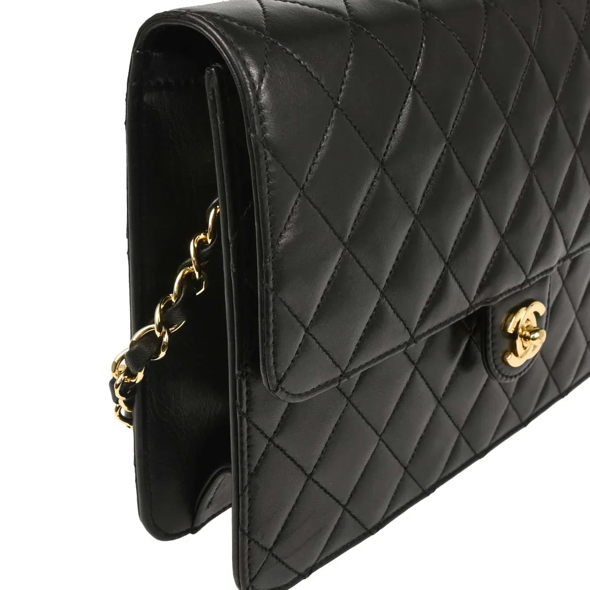 Chanel 2008-2009 Black Lambskin Turnlock Medium Half Flap Shoulder Bag