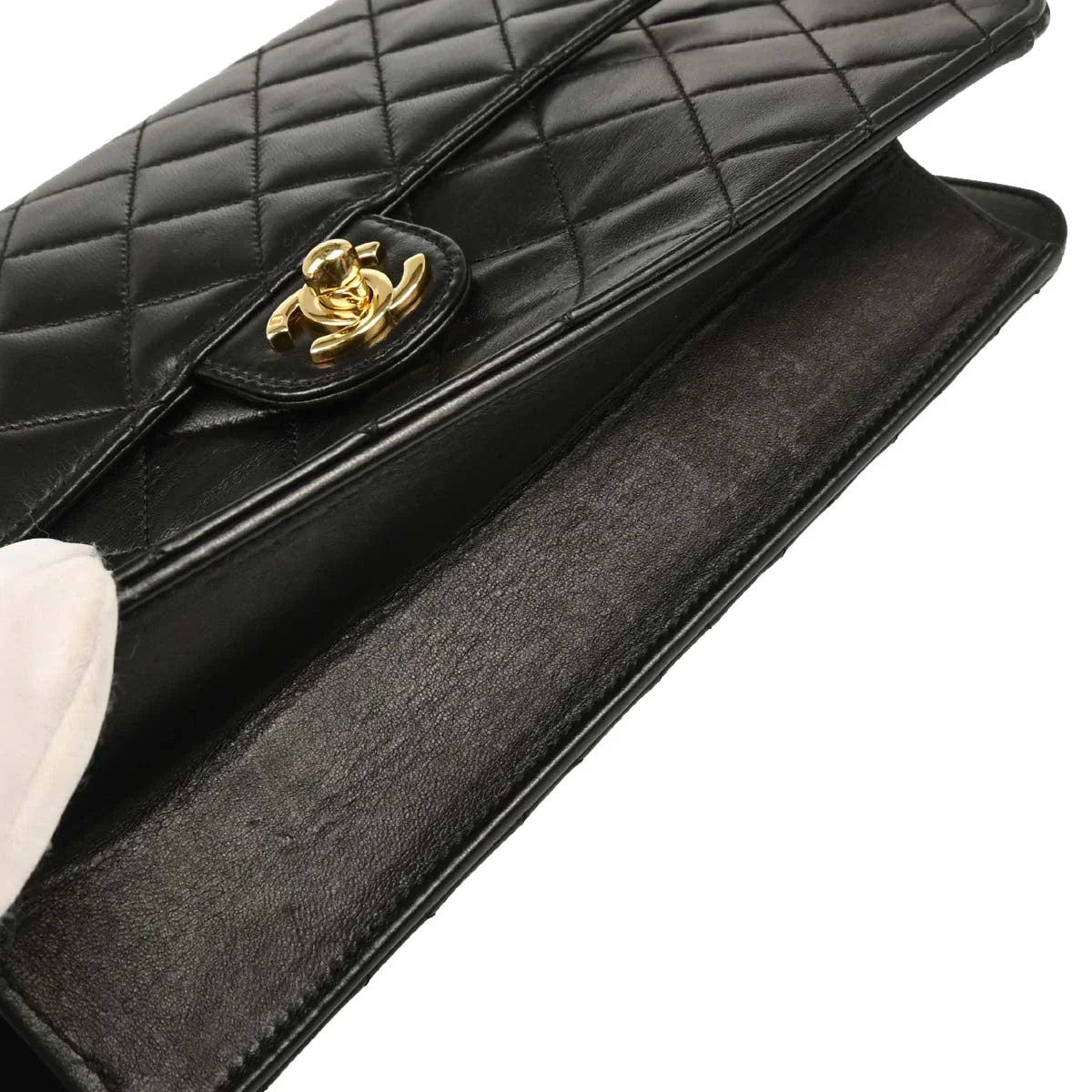Chanel 2008-2009 Black Lambskin Turnlock Medium Half Flap Shoulder Bag