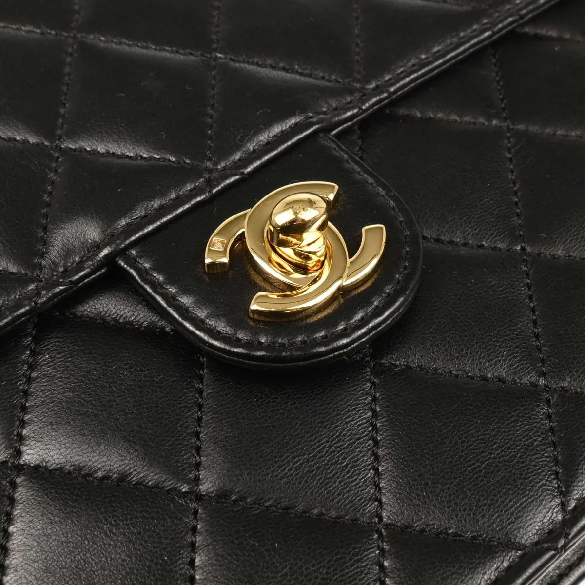 Chanel 2008-2009 Black Lambskin Turnlock Medium Half Flap Shoulder Bag