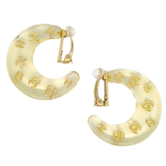 Chanel Hoop Crescent Moon Earrings Clip-On Gold 01P