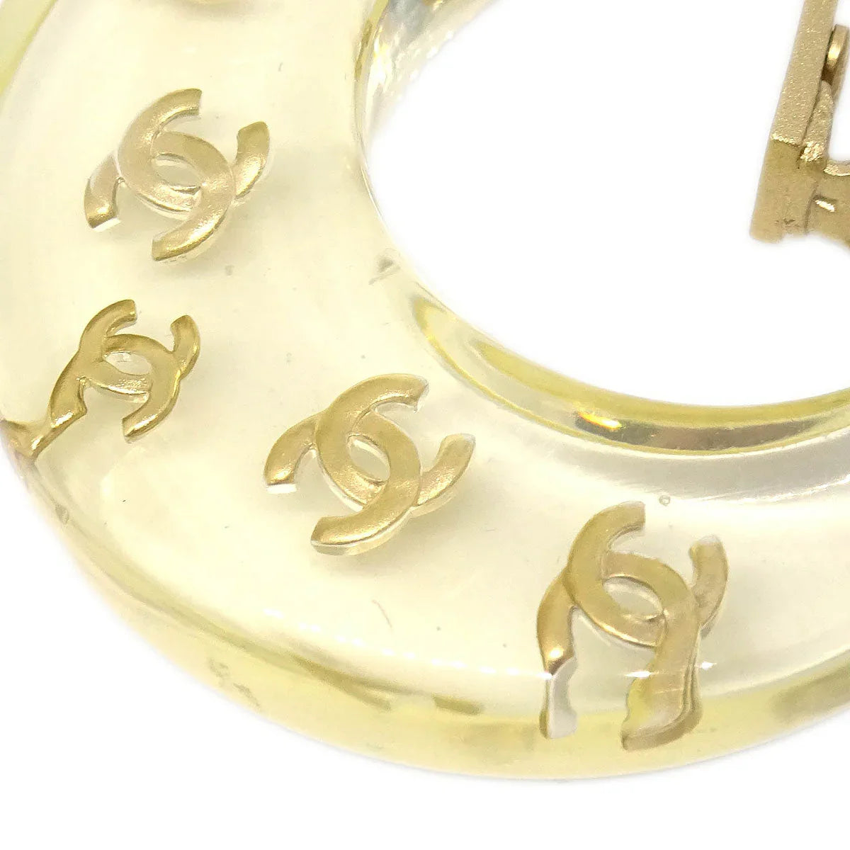 Chanel Hoop Crescent Moon Earrings Clip-On Gold 01P