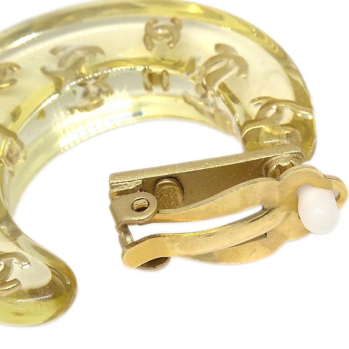 Chanel Hoop Crescent Moon Earrings Clip-On Gold 01P