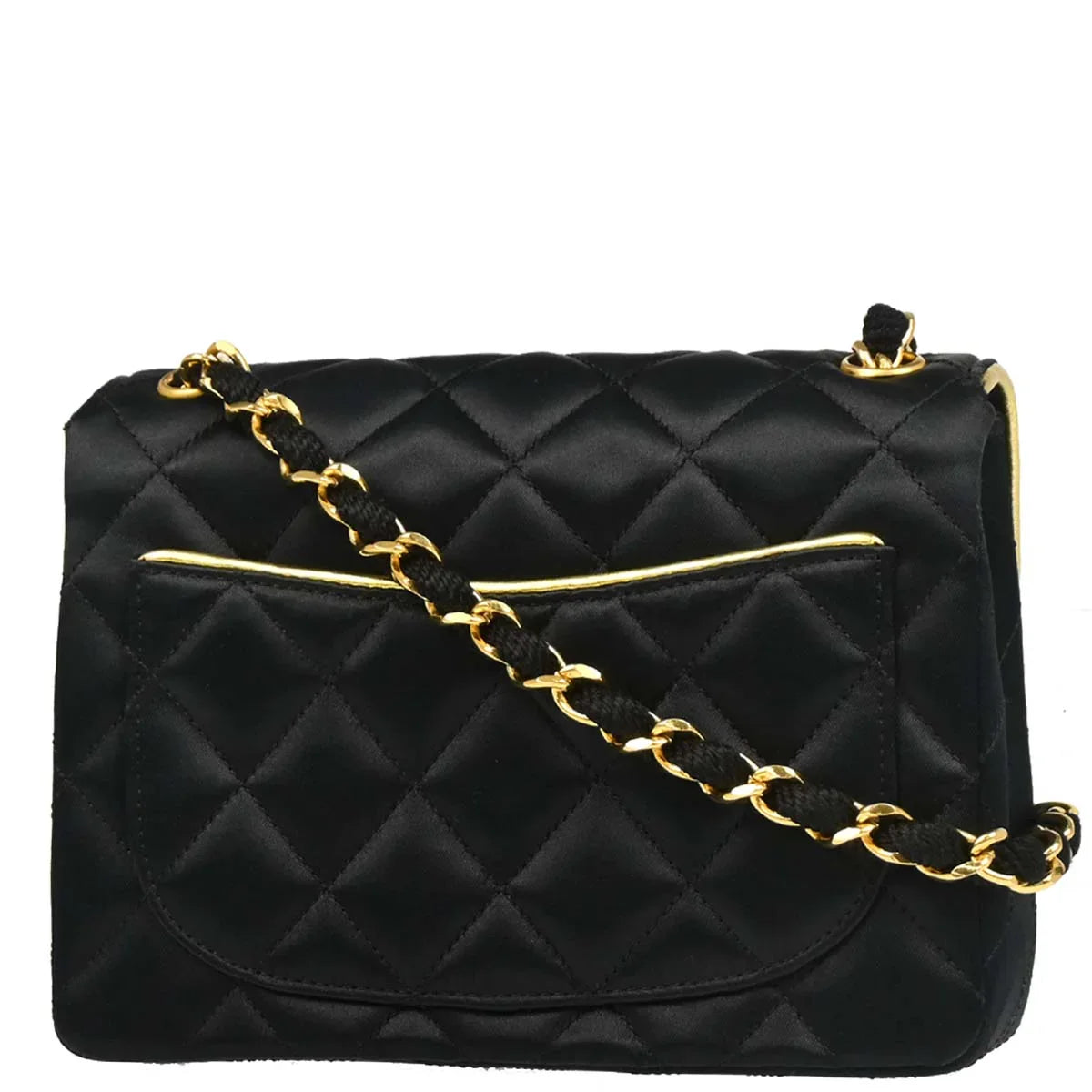 Chanel 1989-1991 Black Satin Mini Classic Square Flap Shoulder Bag