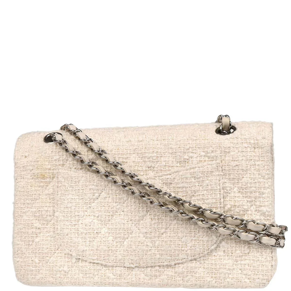 Chanel 2003-2004 White Tweed Medium Classic Double Flap Shoulder Bag