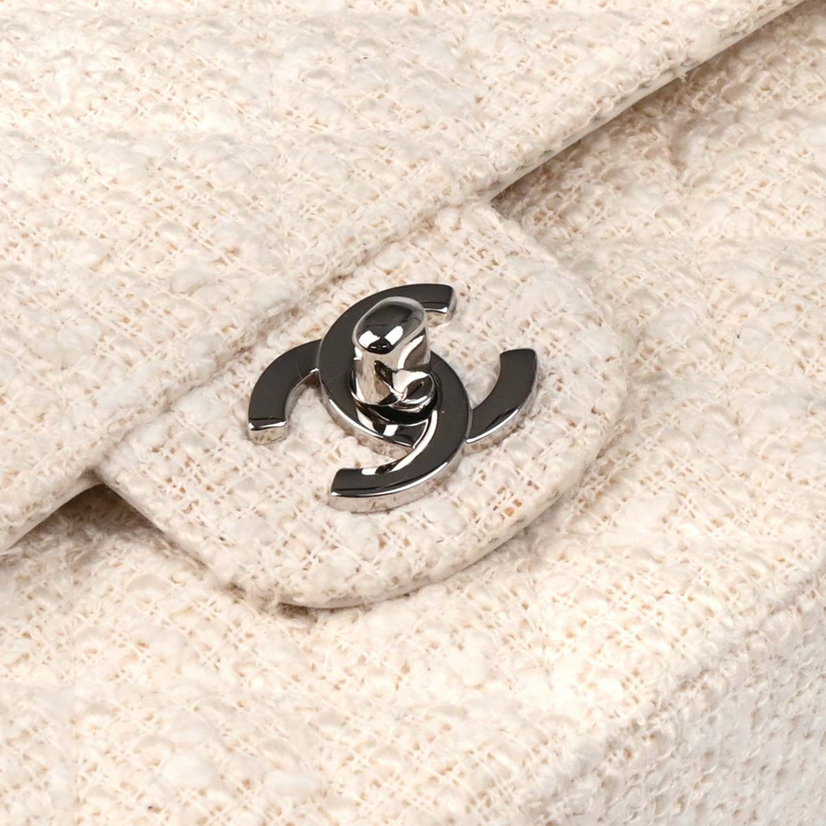 Chanel 2003-2004 White Tweed Medium Classic Double Flap Shoulder Bag