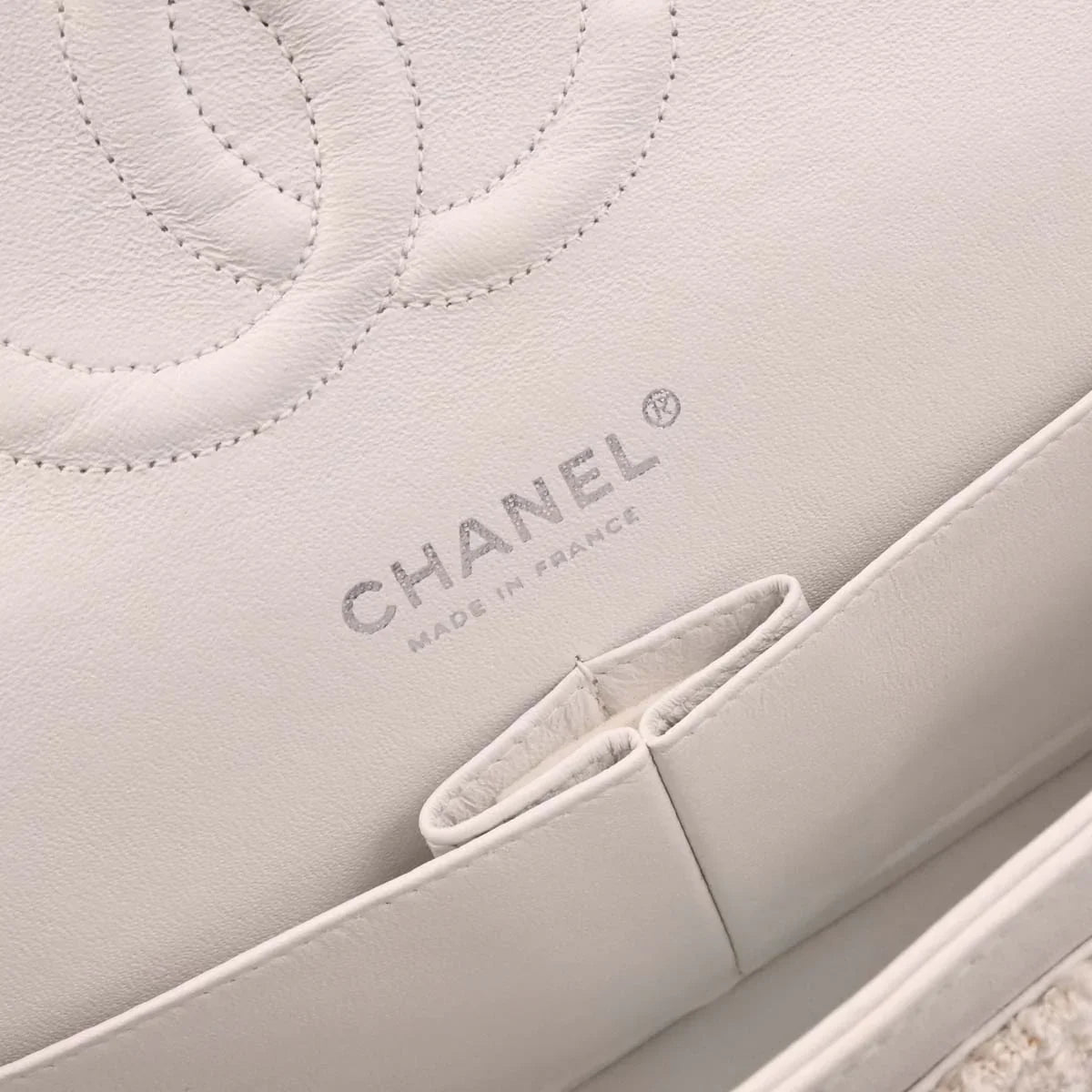 Chanel 2003-2004 White Tweed Medium Classic Double Flap Shoulder Bag