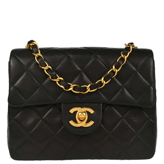 Chanel 1996-1997 Black Lambskin Mini Classic Square Flap Shoulder Bag