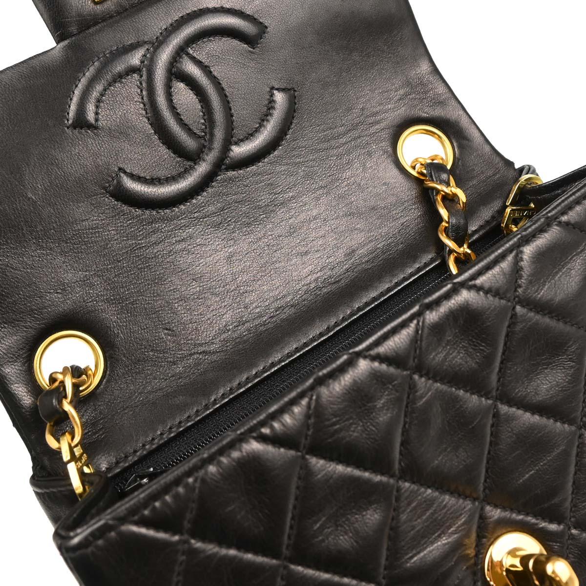 Chanel 1996-1997 Black Lambskin Mini Classic Square Flap Shoulder Bag