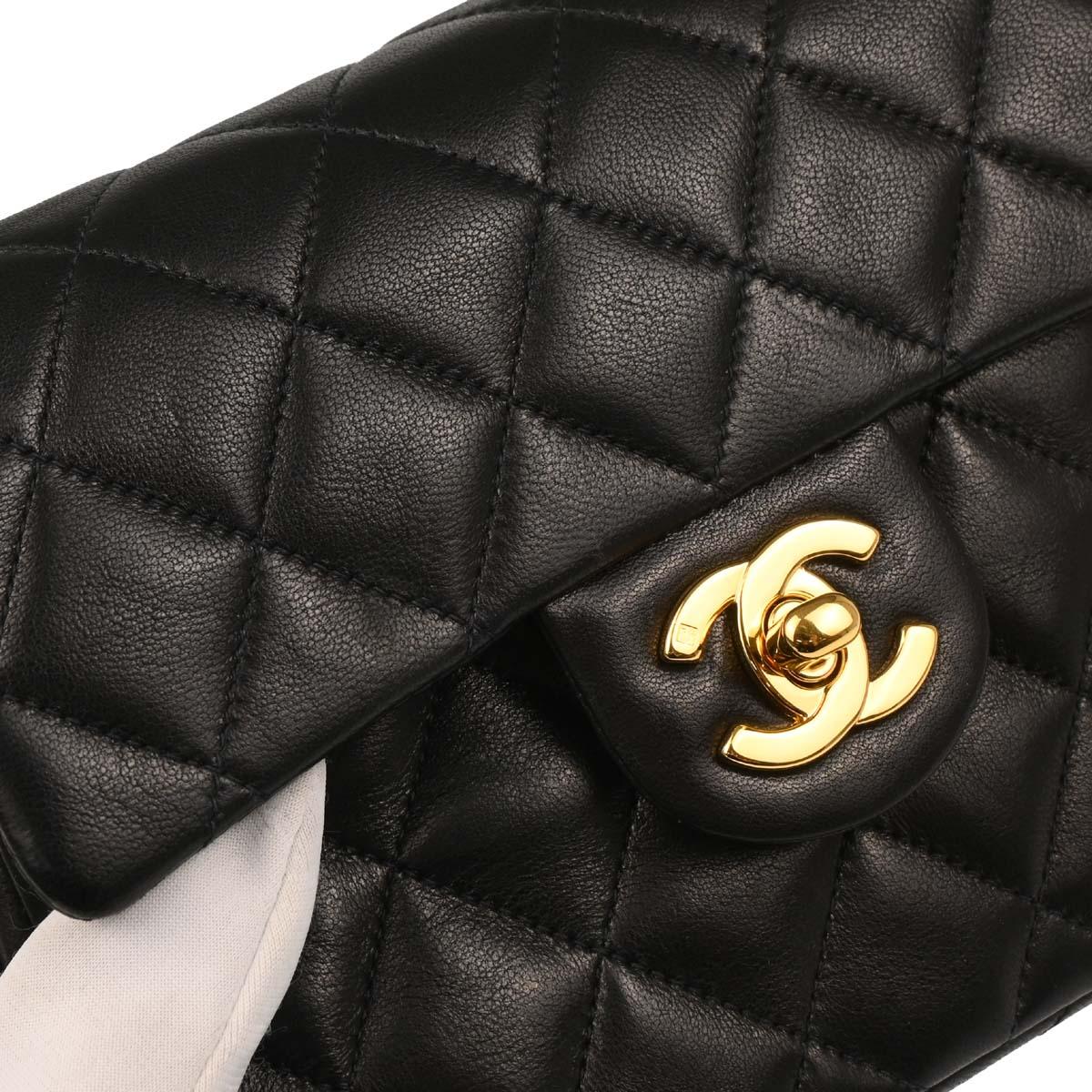 Chanel 1997-1999 Black Lambskin Mini Classic Square Flap Shoulder Bag
