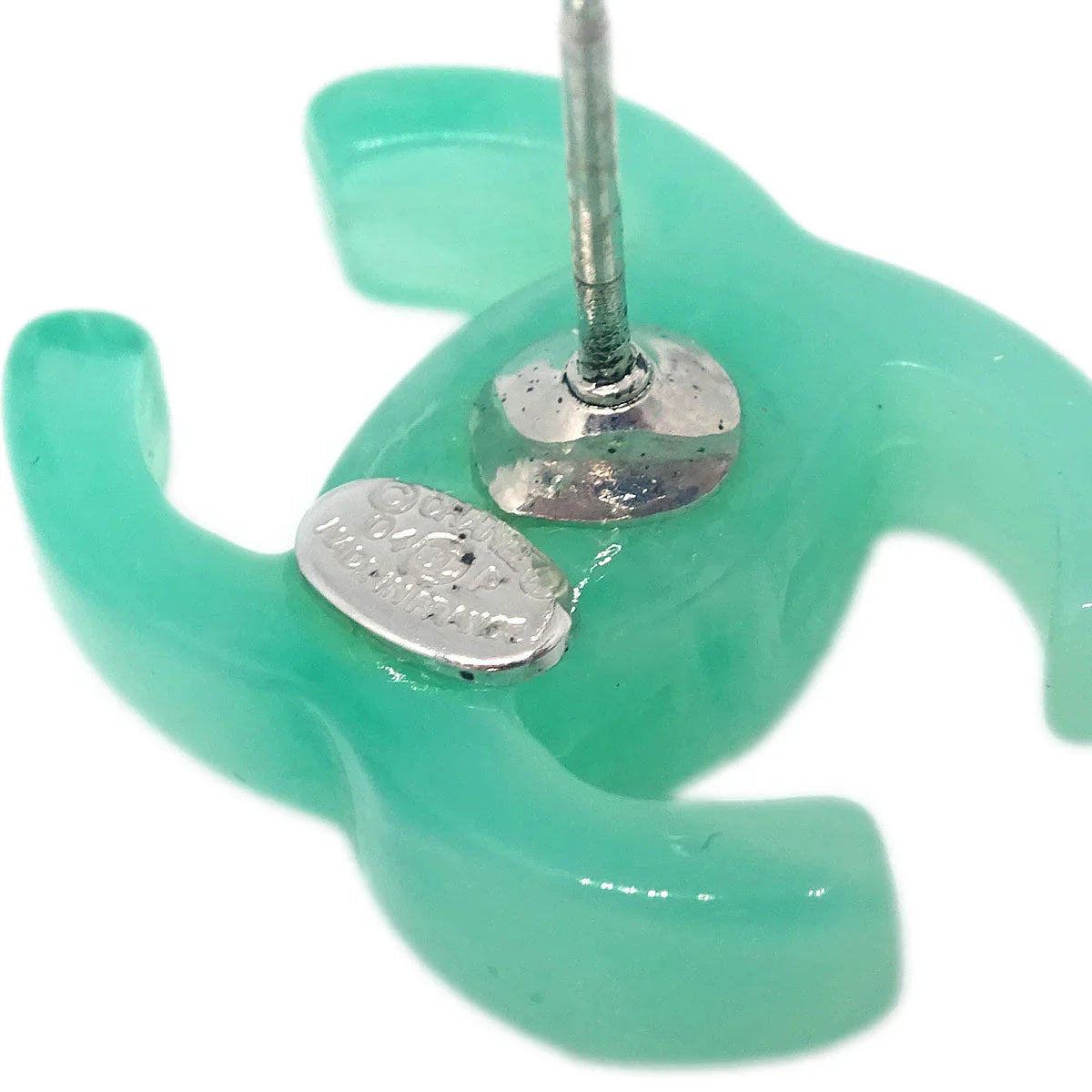 Chanel CC Green Piercing Earrings 04P