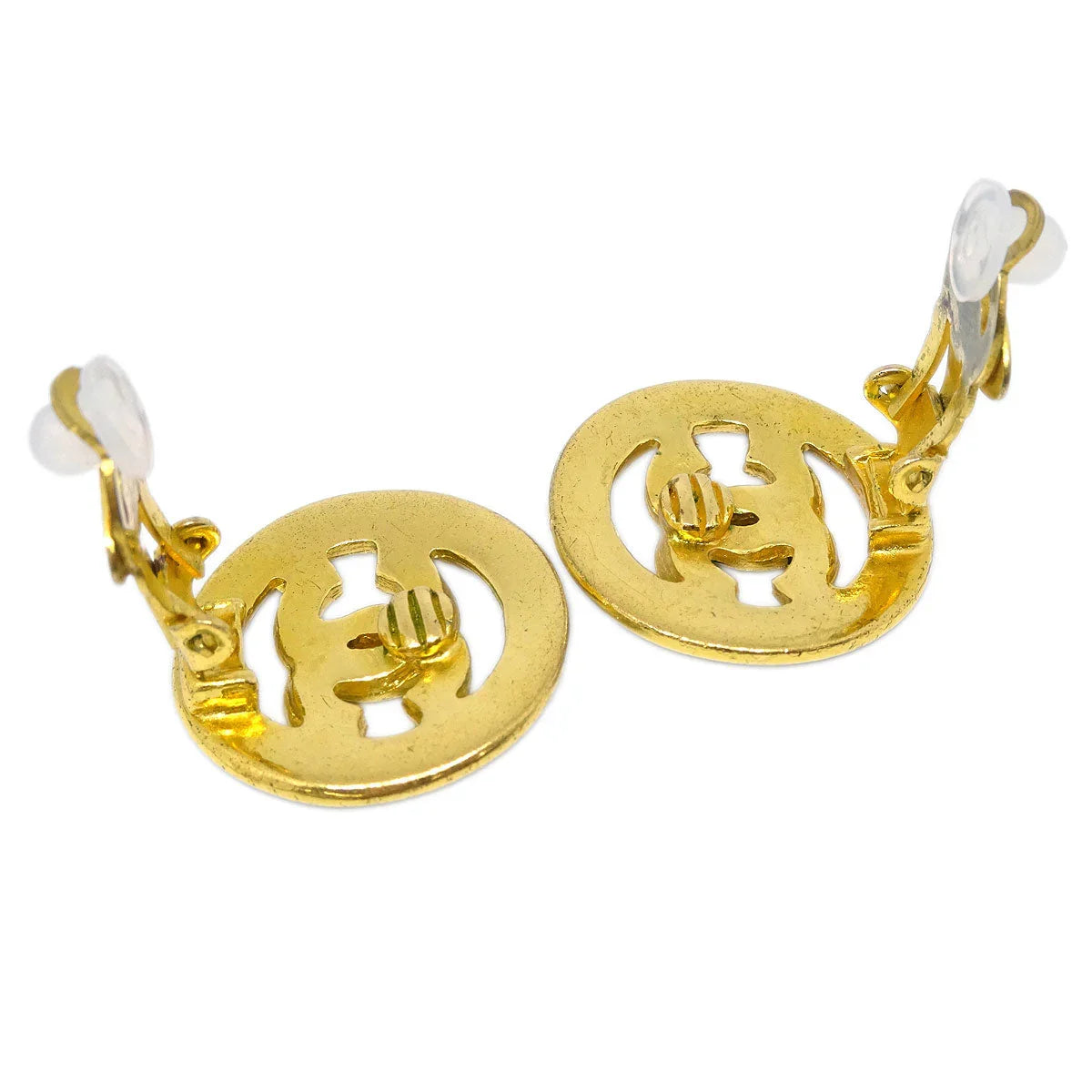 Chanel Gold Black Button Earrings Clip-On 93C