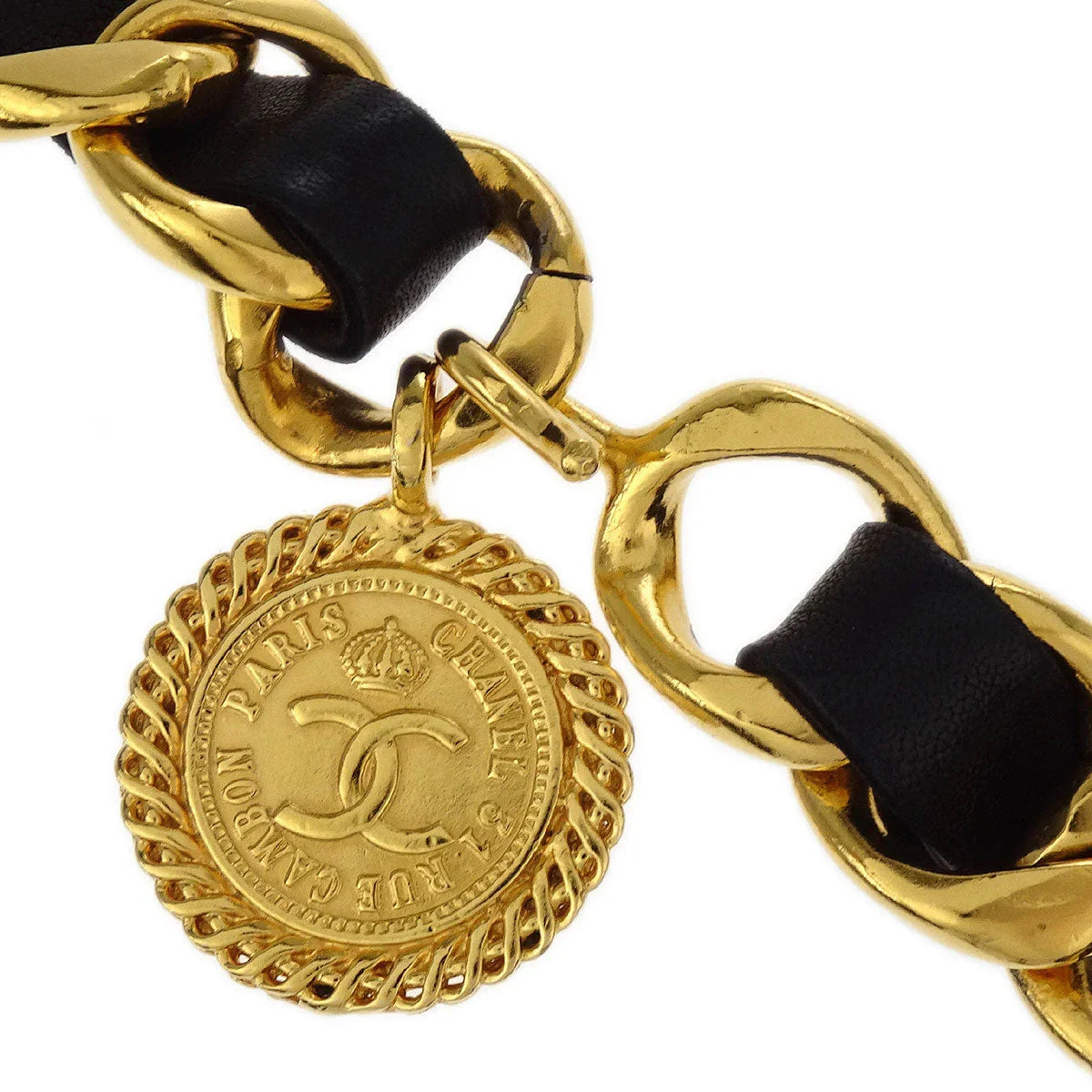 Chanel Chain Belt Medallion Gold Black Small Good