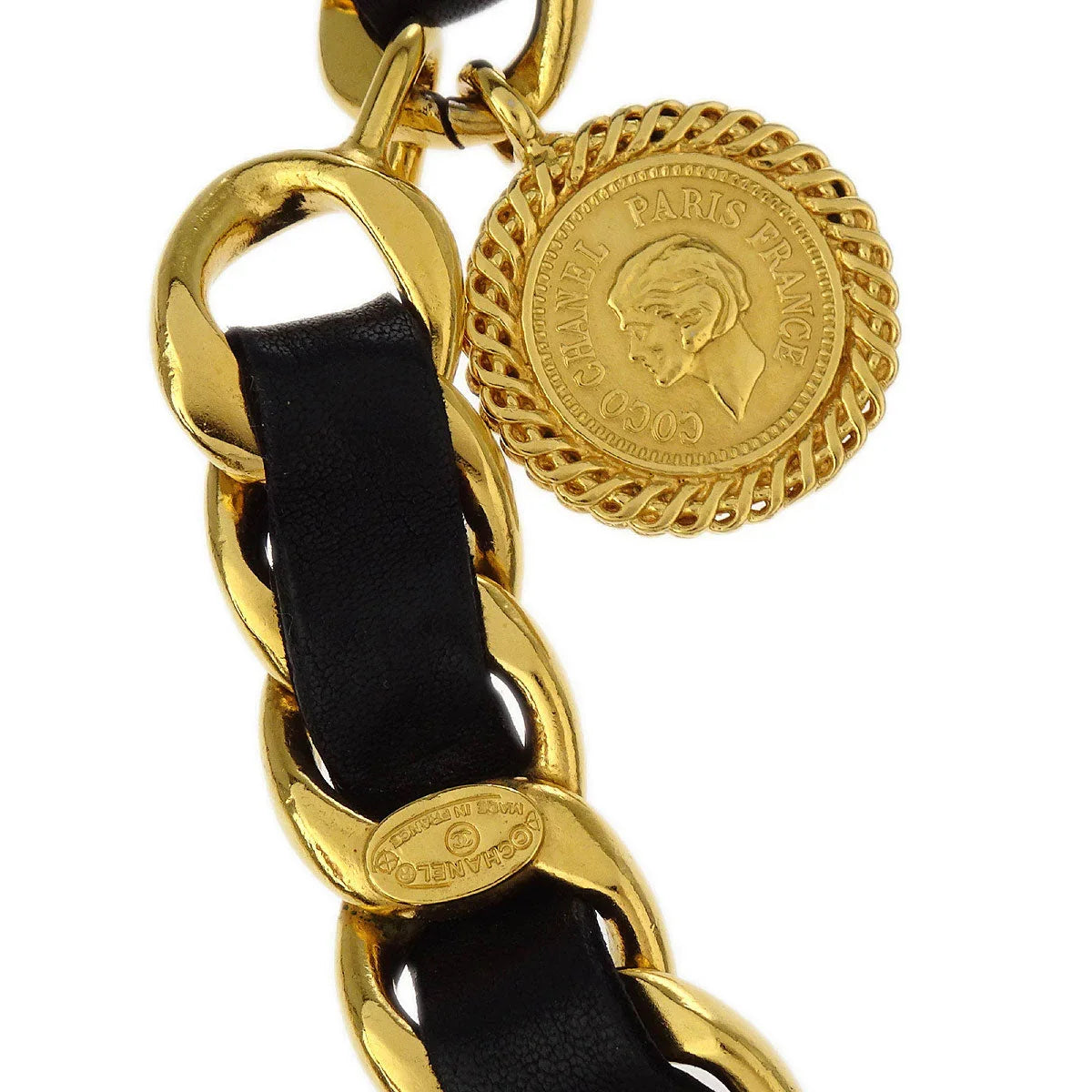 Chanel Chain Belt Medallion Gold Black Small Good