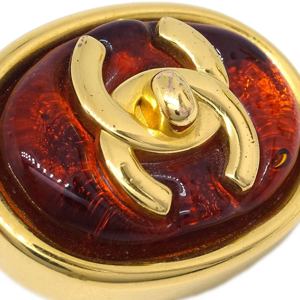 Chanel Oval Turnlock Gripoix Earrings Clip-On Red 97P