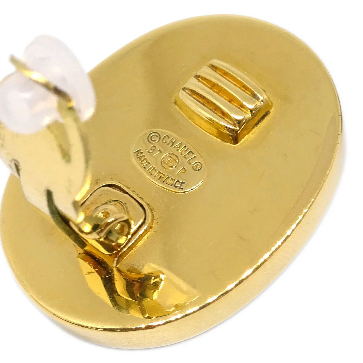 Chanel Oval Turnlock Gripoix Earrings Clip-On Red 97P