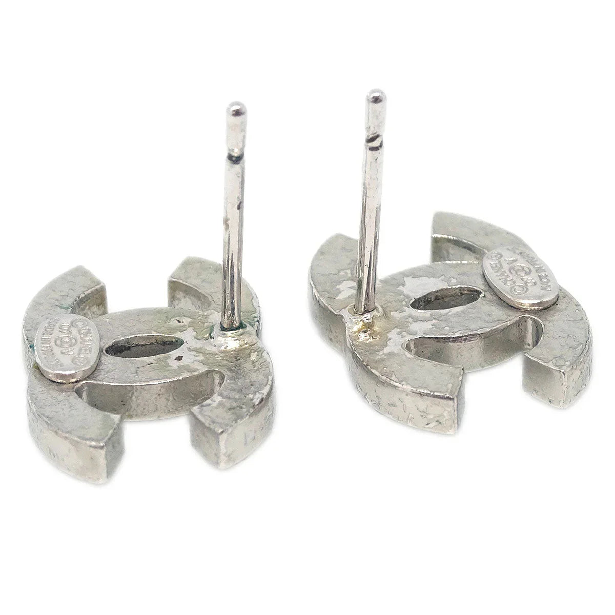 Chanel CC Piercing Earrings Silver Rhinestone 07V