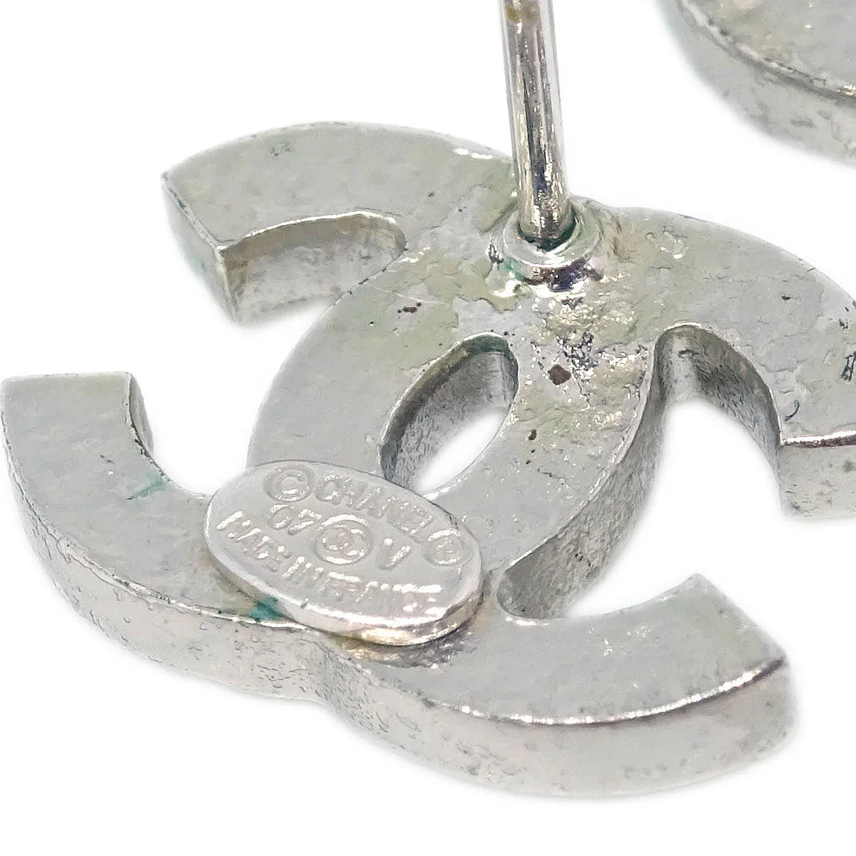 Chanel CC Piercing Earrings Silver Rhinestone 07V