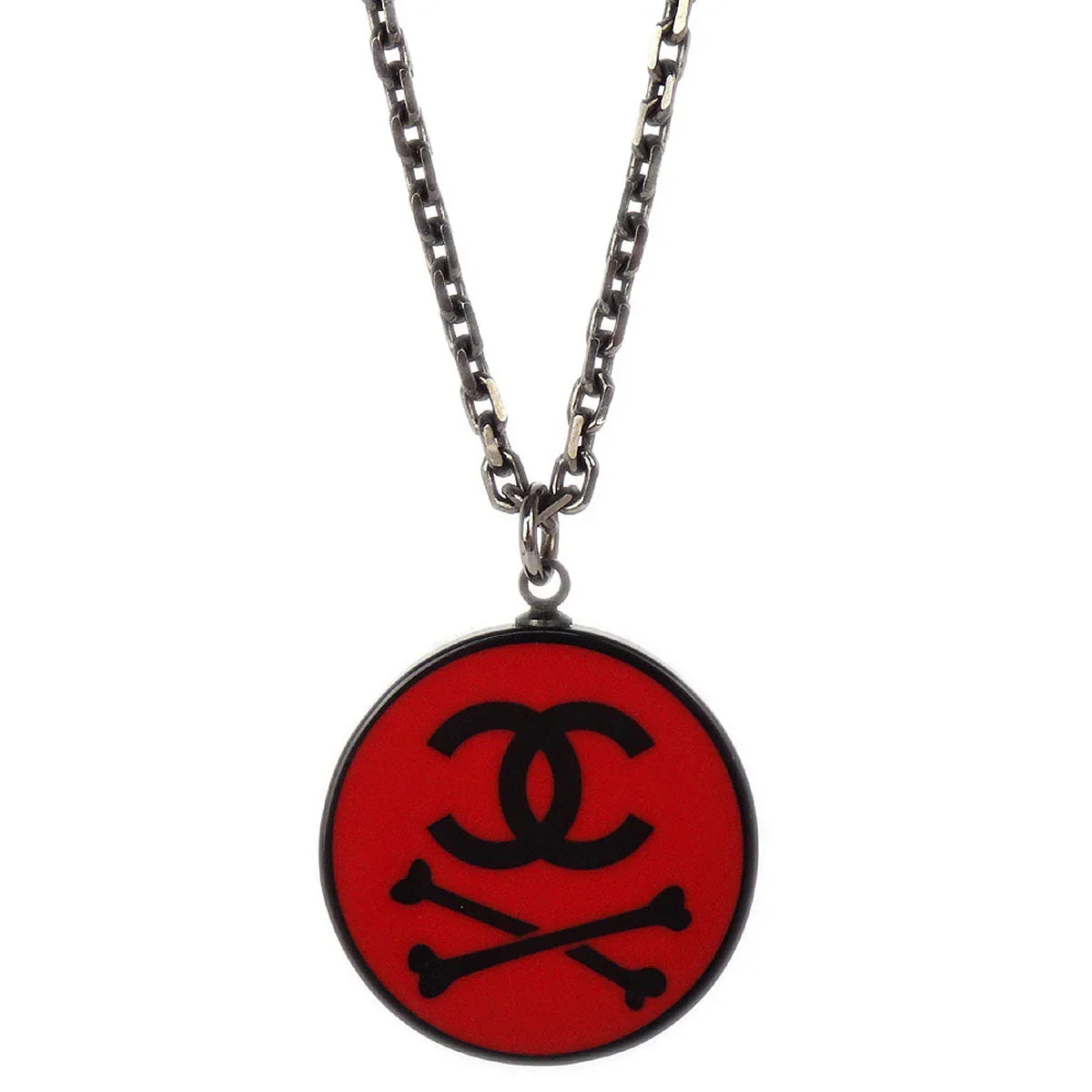 Chanel Medallion Pendant Necklace Silver 03P