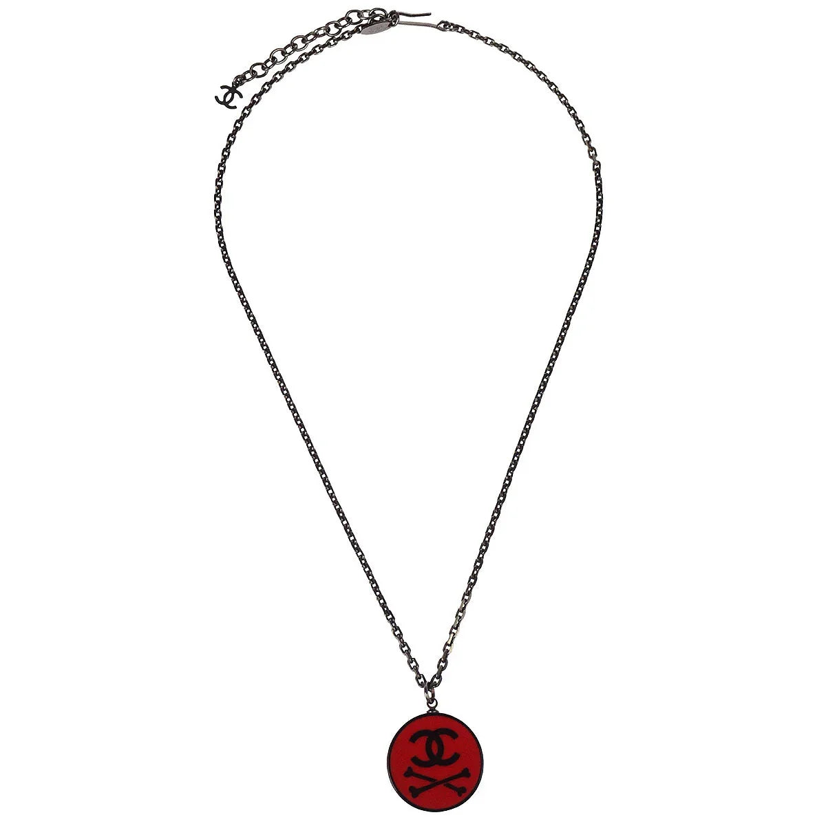 Chanel Medallion Pendant Necklace Silver 03P