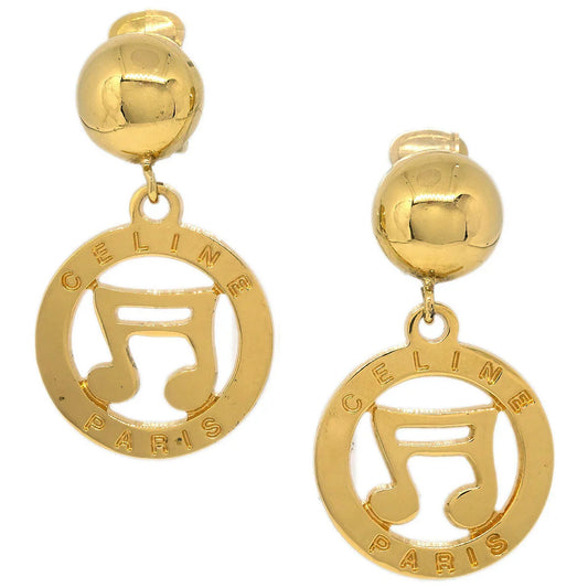 Celine Dangle Earrings Hoop Clip-On Gold LE
