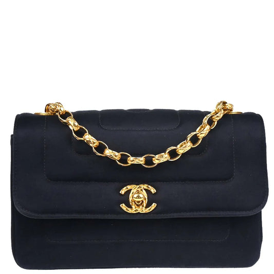 Chanel 1991-1994 Black Satin Shoulder Bag