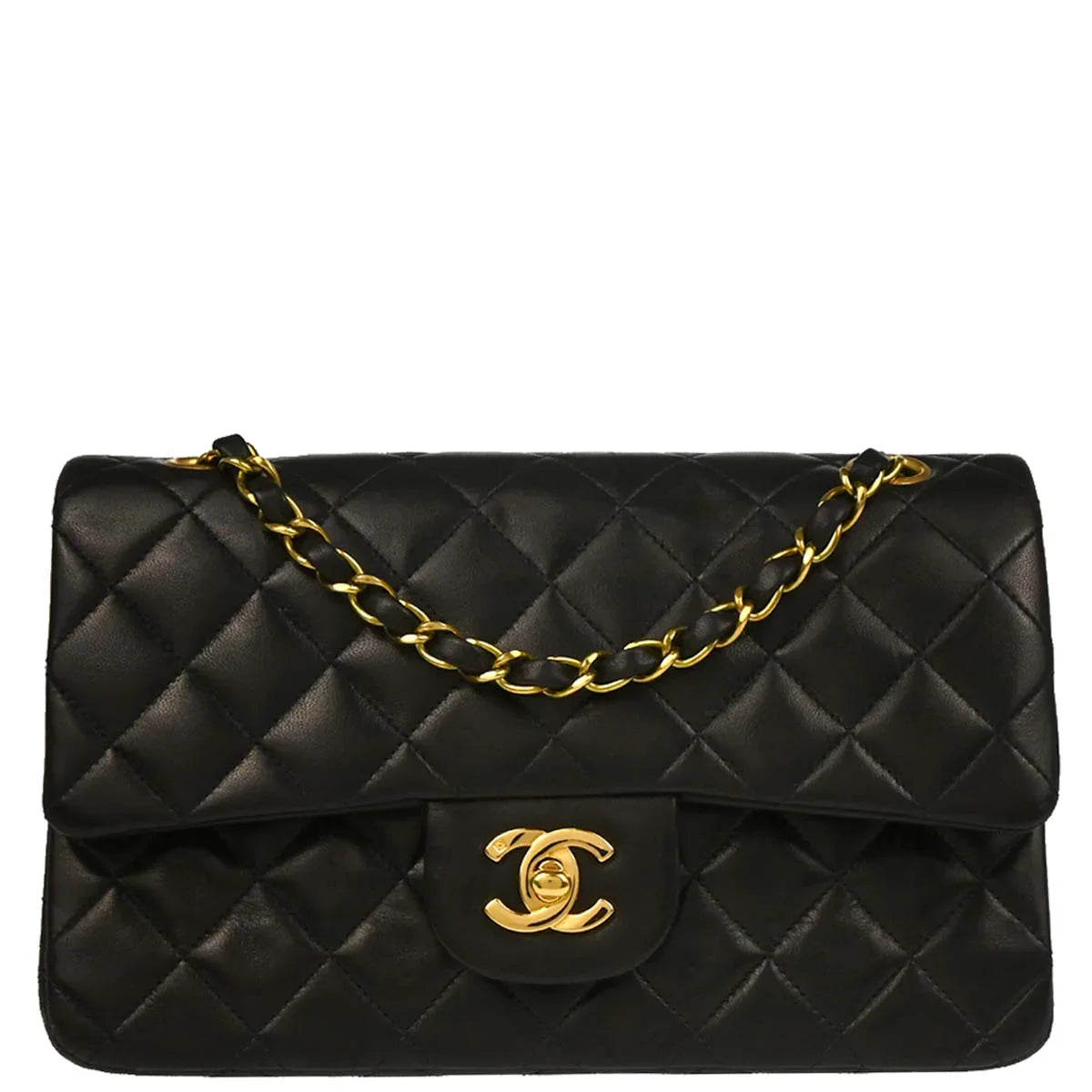 Chanel 1994-1996 Black Lambskin Small Classic Double Flap Shoulder Bag