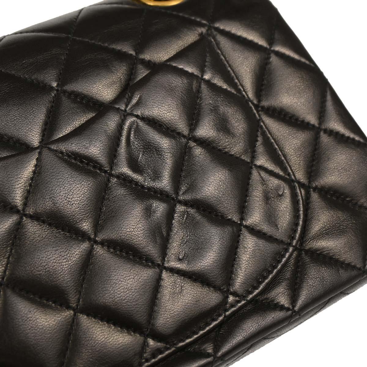 Chanel 1994-1996 Black Lambskin Small Classic Double Flap Shoulder Bag