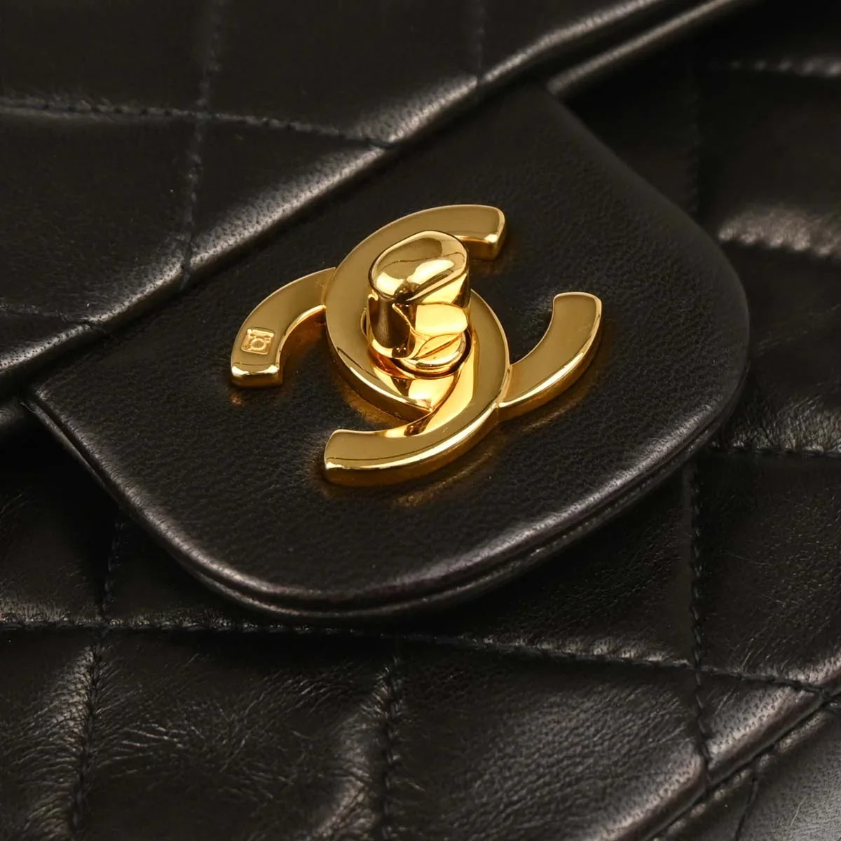 Chanel 1994-1996 Black Lambskin Small Classic Double Flap Shoulder Bag