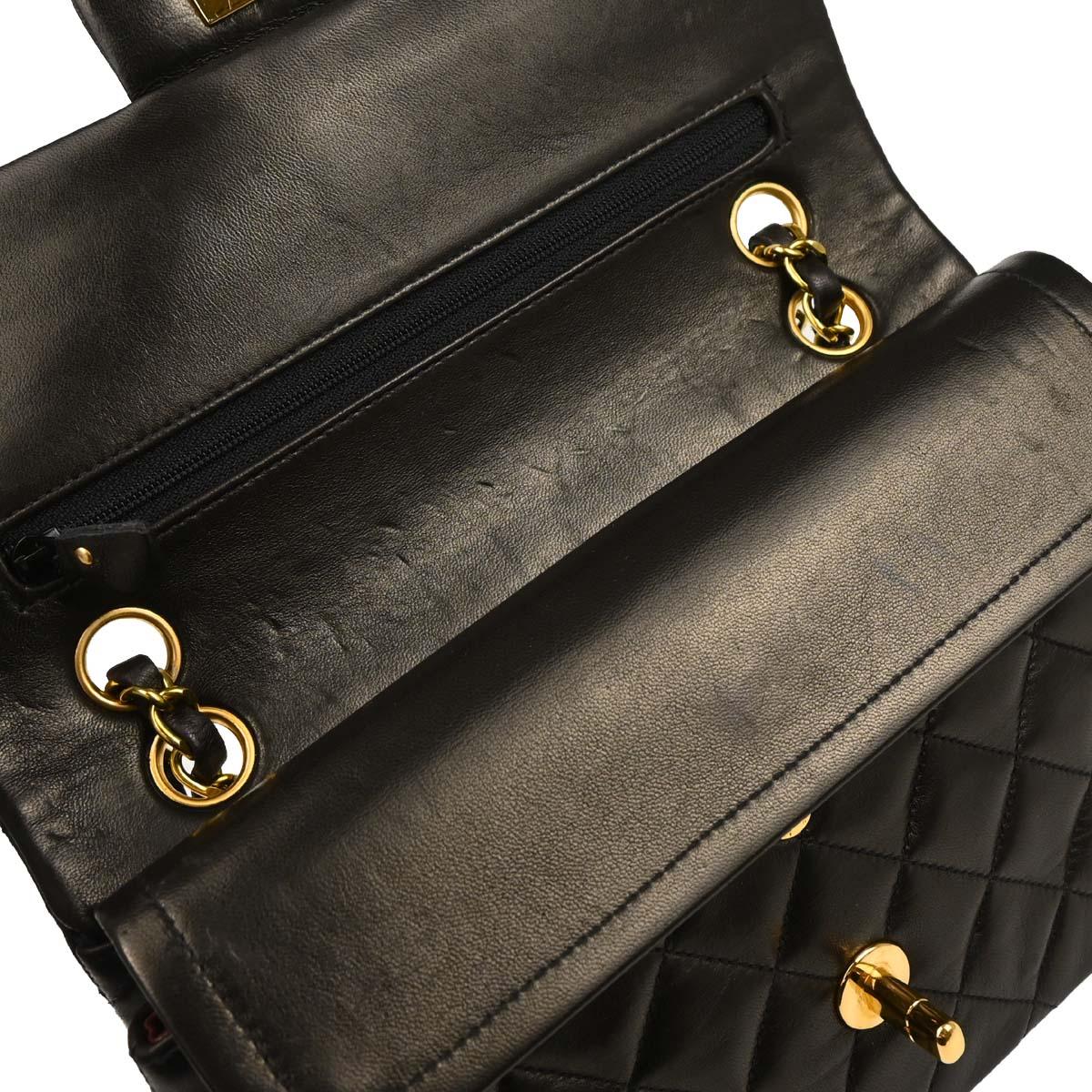 Chanel 1994-1996 Black Lambskin Small Classic Double Flap Shoulder Bag