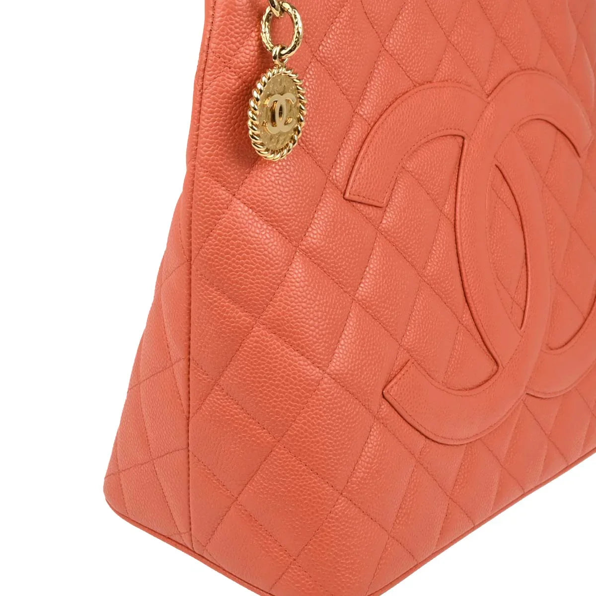 Chanel 2003-2004 Salmon Pink Caviar Medallion Tote Handbag