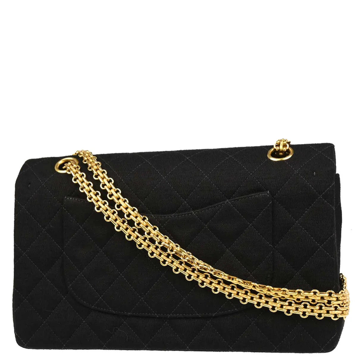 Chanel 1996-1997 Black Cotton Medium Classic Double Flap Shoulder Bag
