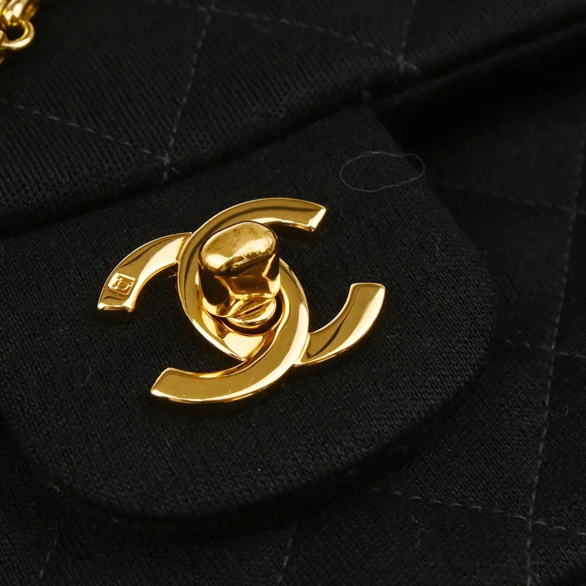 Chanel 1996-1997 Black Cotton Medium Classic Double Flap Shoulder Bag