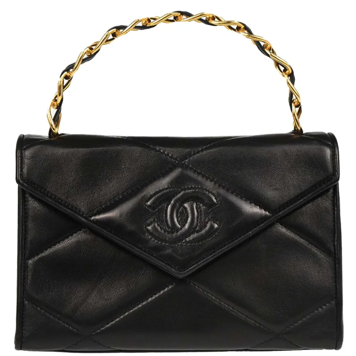 Chanel 1986-1988 Black Lambskin Top Handle Handbag