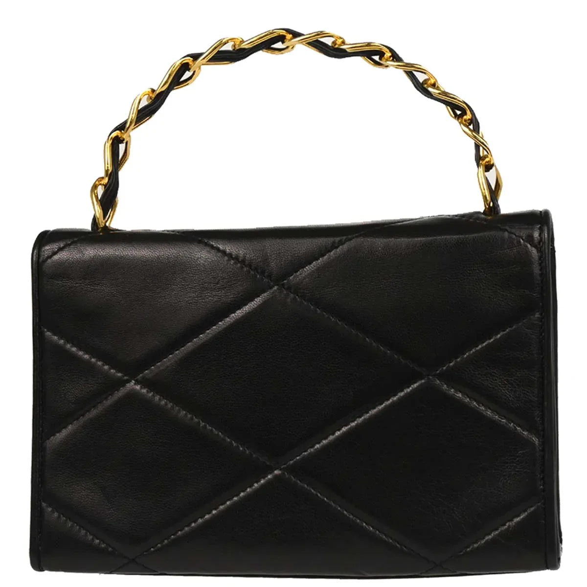 Chanel 1986-1988 Black Lambskin Top Handle Handbag