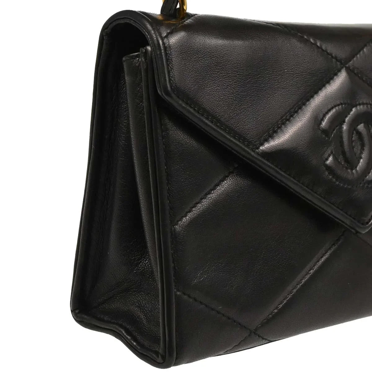 Chanel 1986-1988 Black Lambskin Top Handle Handbag