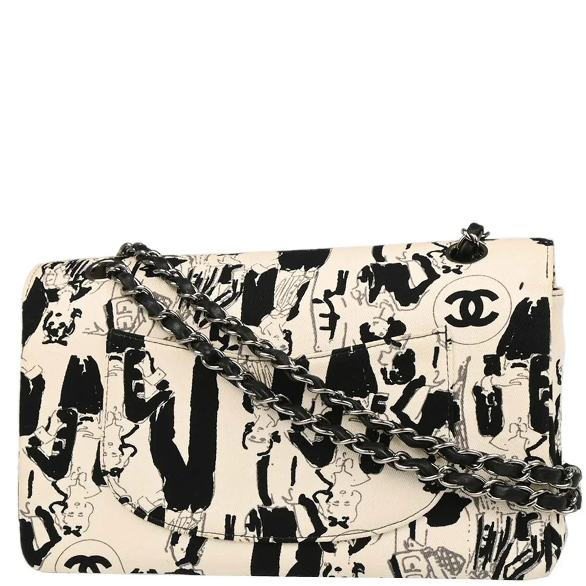 Chanel 2003-2004 White Canvas Medium Classic Double Flap Shoulder Bag