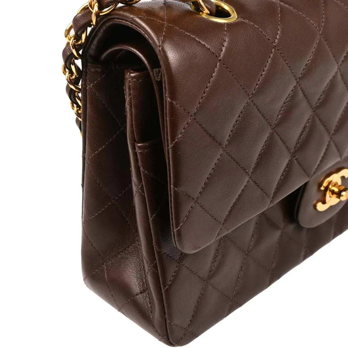 Chanel 1997-1999 Brown Lambskin Medium Classic Double Flap Shoulder Bag