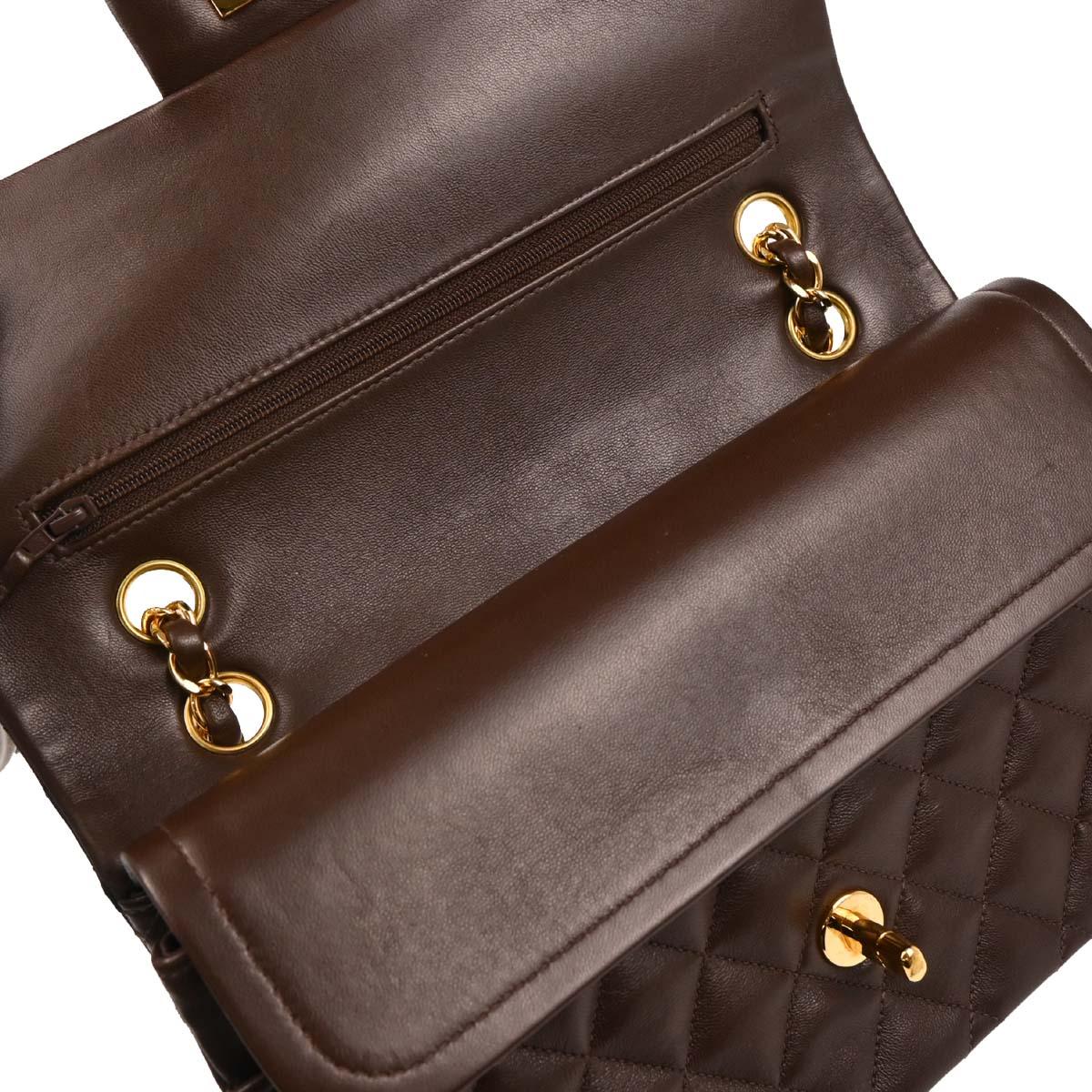 Chanel 1997-1999 Brown Lambskin Medium Classic Double Flap Shoulder Bag