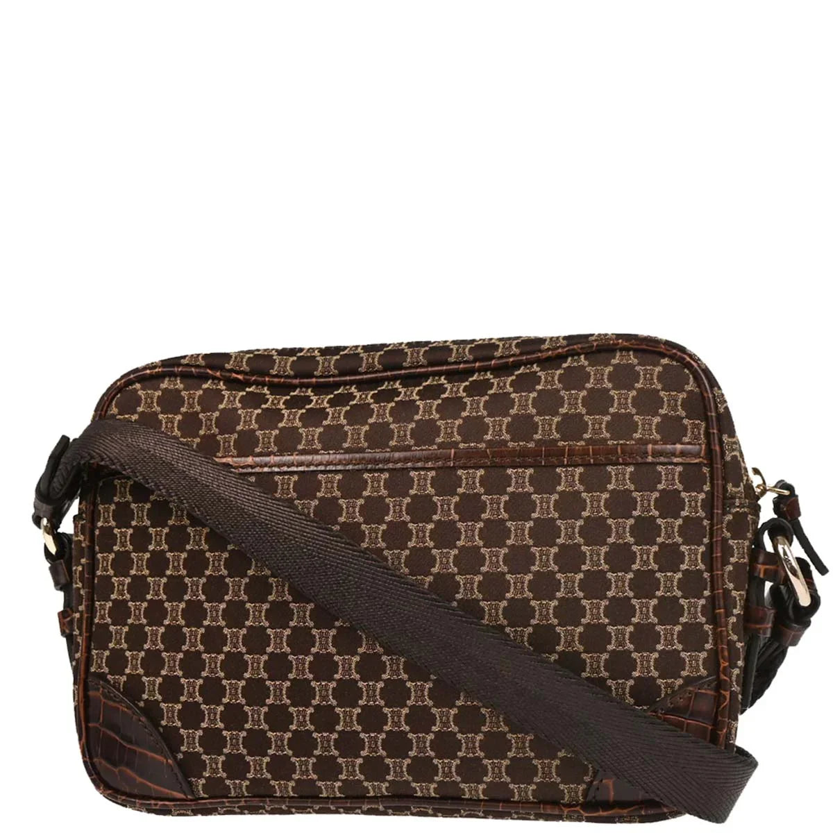 Celine Brown Canvas Embossed Leather Macadam Shoulder Bag